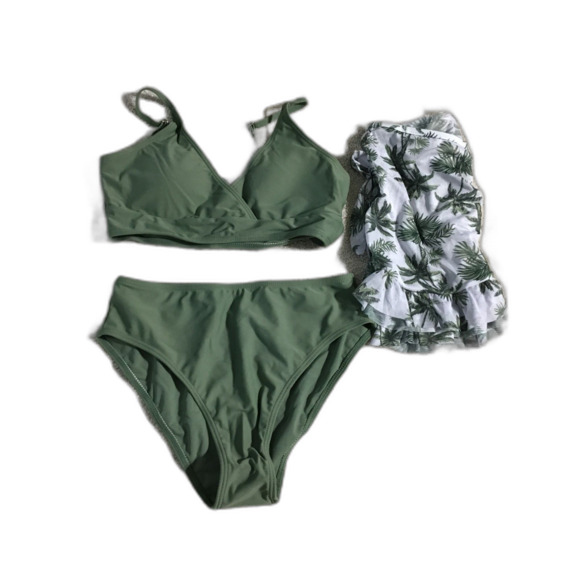 Unbranded Other - Girls Green Bikini Set with Palm Skirt